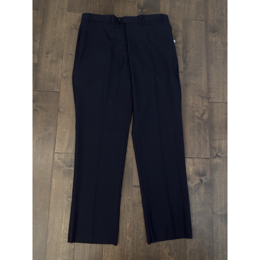 NWT Jos A Bank Signature Men's Navy Blue Flat Front 100% Wool Dress Pants 38X35